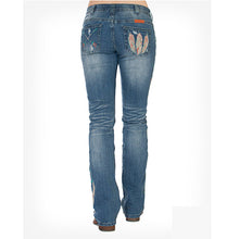 Load image into Gallery viewer, Washed bootcut jeans with Feather &amp; Dreamcatcher embroidery
