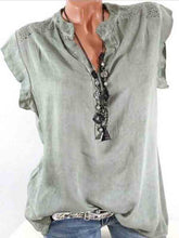 Load image into Gallery viewer, Camisa de gola alta de algodão e linho com diamantes
