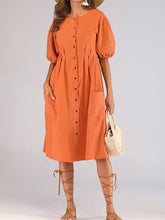 Load image into Gallery viewer, Vestido feminino de manga curta de algodão abotoado
