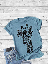 Load image into Gallery viewer, Giraffe Print Scoop Neck Short Sleeve Round Neck T-Shirt
