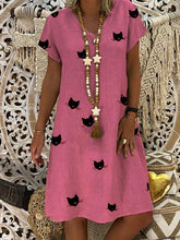 Load image into Gallery viewer, Cat Face Print Short Sleeve Women Dress
