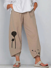 Load image into Gallery viewer, Loose wide trousers in cotton and linen with dandelion print for women
