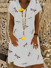 Load image into Gallery viewer, Women's short sleeve linen dragonfly dress
