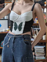 Load image into Gallery viewer, Butterfly print suspender tube top
