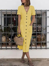 Load image into Gallery viewer, Vestido feminino de algodão e linho com trespasse
