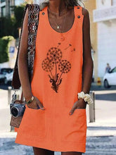 Load image into Gallery viewer, Women's Dandelion Print Pocket Button Cotton Linen Dress
