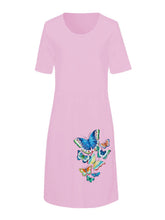 Load image into Gallery viewer, Solid Color Round Neck Butterfly Print Four Color Dress
