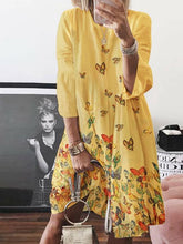 Load image into Gallery viewer, Vestido feminino de linho estampado com estampa borboleta
