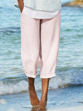 Load image into Gallery viewer, Literatura y arte de mujeres, una buena combinación, algodón y lino, pantalones casuales de color liso

