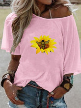 Load image into Gallery viewer, Camiseta feminina de algodão com estampa de crisântemo

