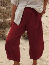 Load image into Gallery viewer, Calça casual plus size de algodão e linho com cintura elástica para mulheres
