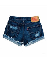 Load image into Gallery viewer, Shorts de mezclilla rasgados con estampado de arcoíris para mujer
