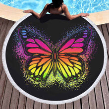 Load image into Gallery viewer, Toalla de playa retro redonda con estampado de mariposas
