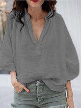 Load image into Gallery viewer, Camisa feminina de algodão com manga larga larga
