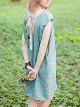 Load image into Gallery viewer, Women's plain cotton linen lace-up dress

