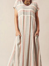 Load image into Gallery viewer, Women's Short Sleeve Striped Linen Loose Comfortable Dress
