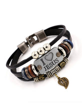 Load image into Gallery viewer, Pulseira unissex vintage de couro com miçangas - Eu amo JUSES
