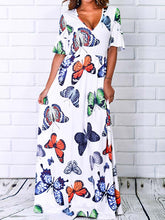 Load image into Gallery viewer, Butterfly Print Short Sleeve Casual Dress
