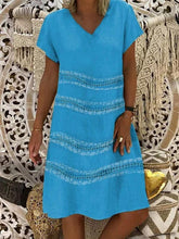 Load image into Gallery viewer, Vestido de mujer de algodón y lino con cuello de pico
