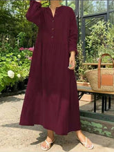 Load image into Gallery viewer, Vestido holgado de algodón y lino con manga larga
