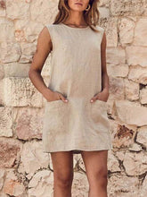 Load image into Gallery viewer, Vestido feminino de linho sem mangas de algodão

