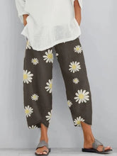 Load image into Gallery viewer, Calça casual feminina de algodão e linho com estampa margarida
