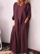 Load image into Gallery viewer, Long-sleeved dress in cotton linen with long sleeves
