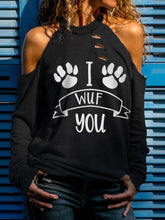 Load image into Gallery viewer, I WUF YOU Off Shoulder Dog Paw Print Top
