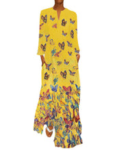 Load image into Gallery viewer, Vestido de manga larga con cuello de pico y estampado de mariposas
