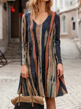 Load image into Gallery viewer, Vestido feminino de manga comprida listrado
