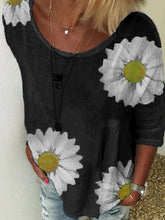 Load image into Gallery viewer, Camisa feminina de gola redonda com estampa margarida
