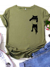Load image into Gallery viewer, Pocket Cat Print Round Neck Short Sleeve T-Shirt

