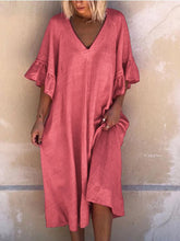 Load image into Gallery viewer, Vestido comprido com decote em V e mangas franzidas
