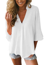 Load image into Gallery viewer, Loose chiffon shirt with 3/4 sleeves and ruffles
