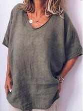 Load image into Gallery viewer, Camiseta feminina de linho casual cor sólida
