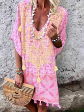 Load image into Gallery viewer, Vestido feminino com estampa boêmia com decote em V
