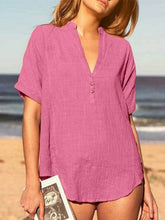 Load image into Gallery viewer, Women's loose-fit cotton and linen V-neck shirt
