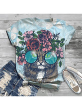Load image into Gallery viewer, Camiseta de algodão vintage com estampa de gato em volta

