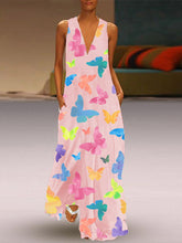 Load image into Gallery viewer, Women's butterfly print V-neck dress
