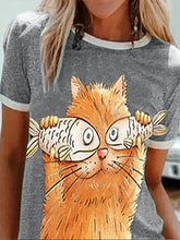 Load image into Gallery viewer, Estampado casual de manga corta con cuello redondo estampado de algodón para mujer
