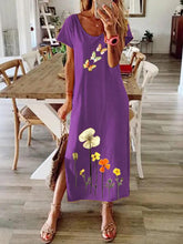 Load image into Gallery viewer, Vestido comprido com mangas curtas com estampa borboleta e flor
