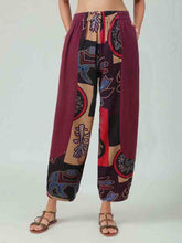Load image into Gallery viewer, Calça patchwork feminina de linho com estampa de perna reta
