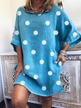 Load image into Gallery viewer, Vestido feminino largo de algodão e linho com bolinhas
