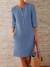 Load image into Gallery viewer, Vestido de linho de algodão feminino com bolsos baixos
