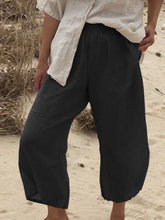 Load image into Gallery viewer, Calça casual plus size de algodão e linho com cintura elástica para mulheres
