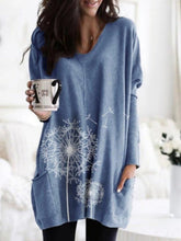 Load image into Gallery viewer, Dandelion Print Round Neck Long Sleeve Women's T-shirt
