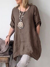 Load image into Gallery viewer, Women's Irregular Hem Round Neck Cotton Hemp Dress
