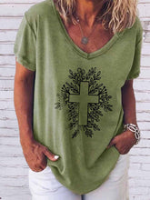 Load image into Gallery viewer, Camiseta feminina de manga curta estampada com decote em V
