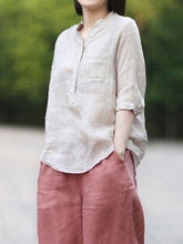 Load image into Gallery viewer, Women's Casual Cotton Collar and Linen Shirt
