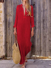 Load image into Gallery viewer, Women's V-Neck Loose Cotton and Linen Dress
